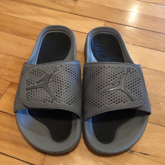black and grey jordan slides